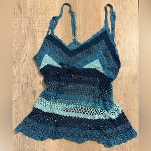 Blue and Teal Crochet Tank Top